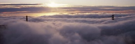 Suspension bridge covered with fog viewed from Hawk Hill Golden Gate Bridge San Francisco Bay San Francisco California USA Canvas Art - Panoramic Images (36 x 12)