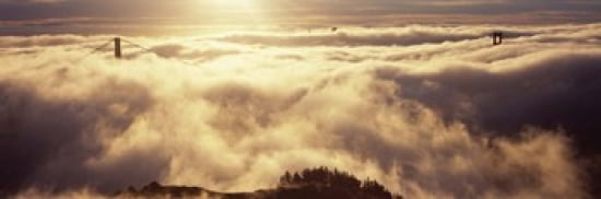 Suspension bridge covered with fog viewed from Hawk Hill Golden Gate Bridge San Francisco Bay San Francisco California USA Canvas Art - Panoramic Images (36 x 12)