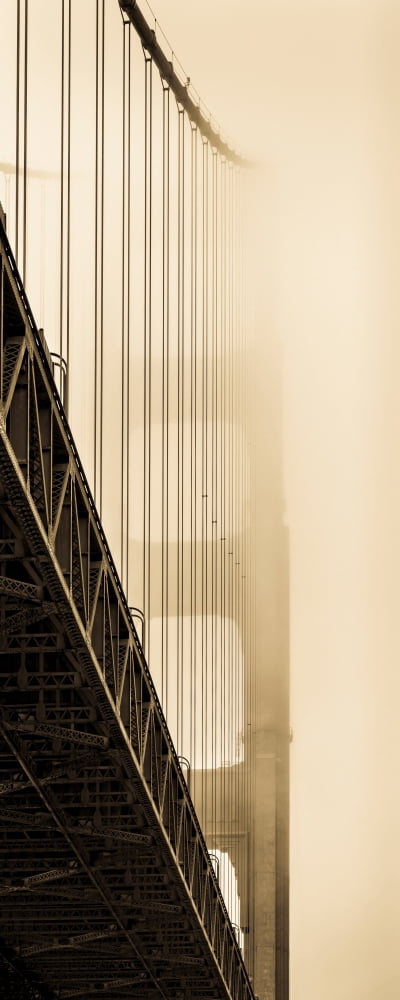 Suspension bridge covered with fog Golden Gate Bridge San Francisco Bay San Francisco California USA Canvas Art - Panoramic Images (12 x 30)