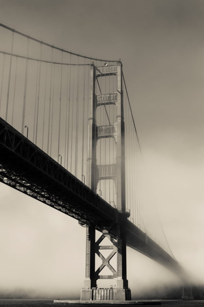 Suspension bridge covered with fog Golden Gate Bridge San Francisco Bay San Francisco California USA Canvas Art - Panoramic Images (18 x 24)
