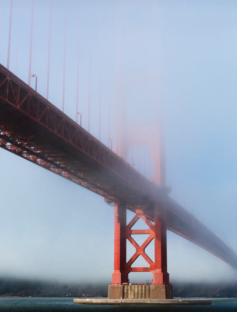 Suspension bridge covered with fog Golden Gate Bridge San Francisco Bay San Francisco California USA Canvas Art - Panoramic Images (22 x 28)