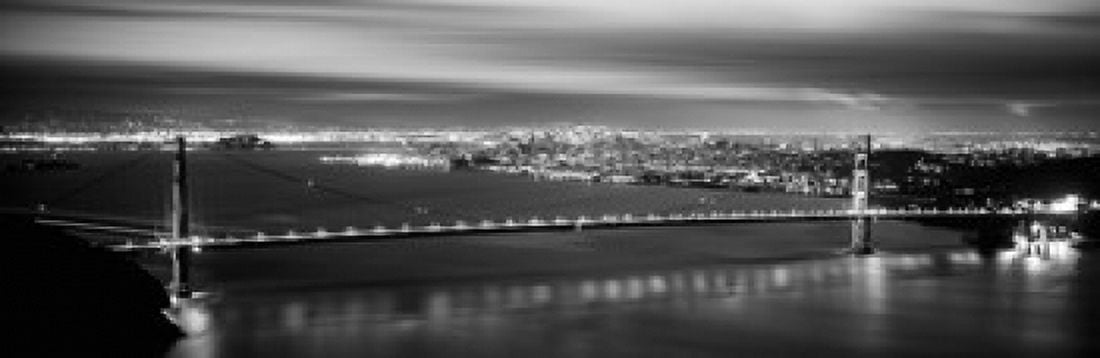 Suspension bridge lit up at dusk Golden Gate Bridge San Francisco California USA Canvas Art - Panoramic Images (18 x 6)
