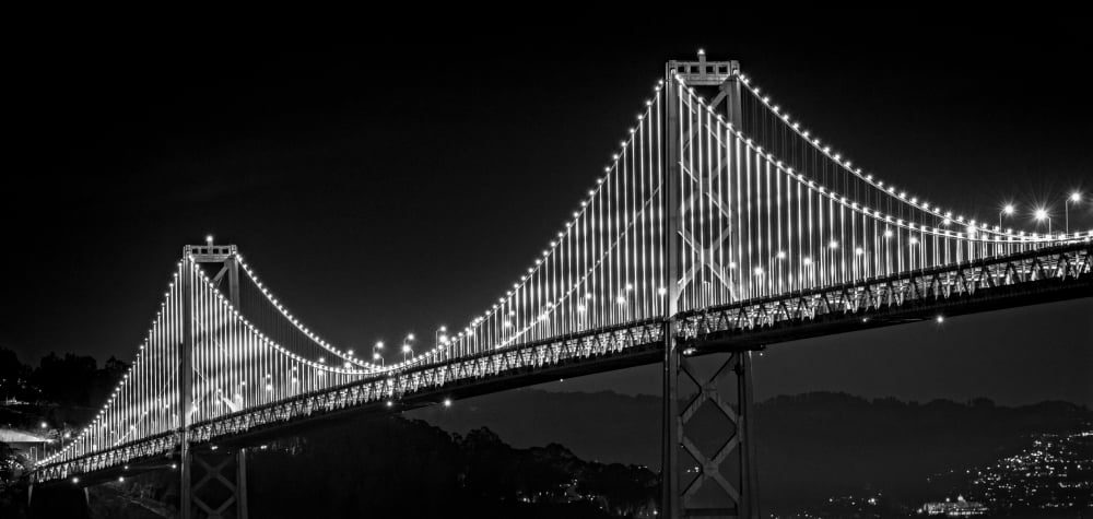 Suspension bridge lit up at night Bay Bridge San Francisco Bay San Francisco California USA Canvas Art - Panoramic Images (12 x 24)