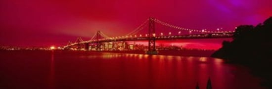 Suspension bridge lit up at night Bay Bridge San Francisco California USA Canvas Art - Panoramic Images (36 x 12)