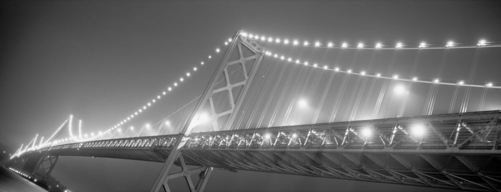 Suspension bridge lit up at night Bay Bridge San Francisco California USA Canvas Art - Panoramic Images (6 x 15)