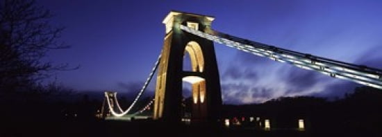 Suspension bridge lit up at night Clifton Suspension bridge Avon Gorge Bristol England Canvas Art - Panoramic Images (36 x 13)