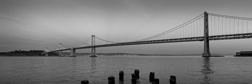 Suspension bridge over Pacific ocean Bay Bridge San Francisco Bay San Francisco California USA Canvas Art - Panoramic Images (6 x 18)