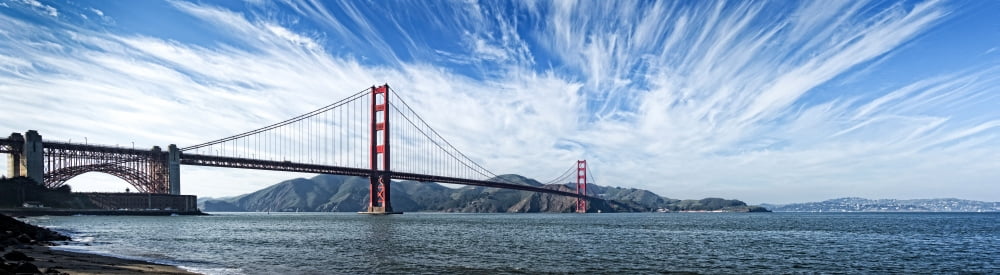 Suspension bridge over Pacific ocean Golden Gate Bridge San Francisco Bay San Francisco California USA Canvas Art - Panoramic Images (12 x 42)