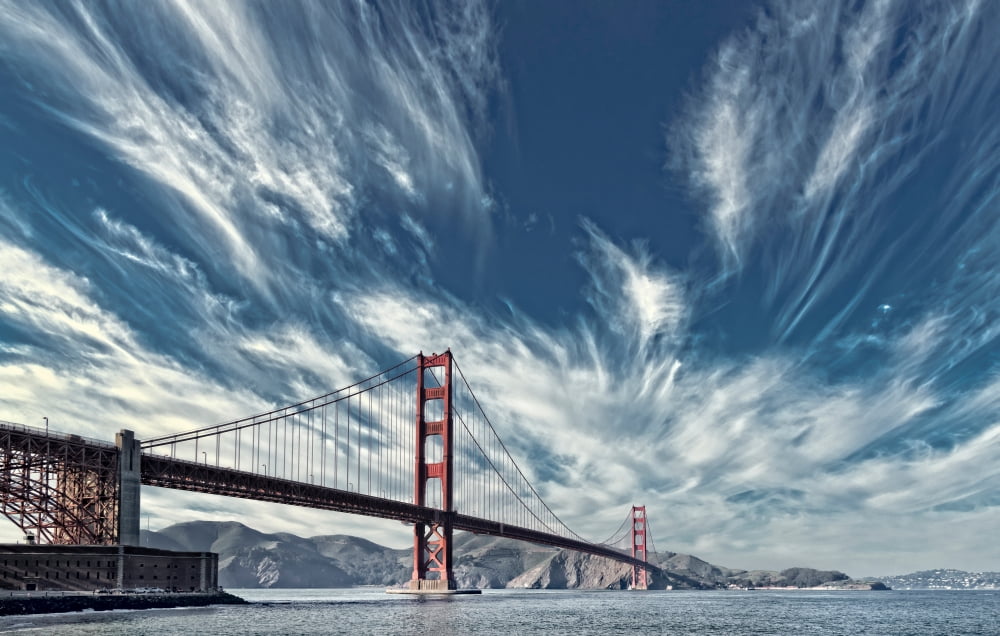 Suspension bridge over Pacific ocean Golden Gate Bridge San Francisco Bay San Francisco California USA Canvas Art - Panoramic Images (24 x 38)