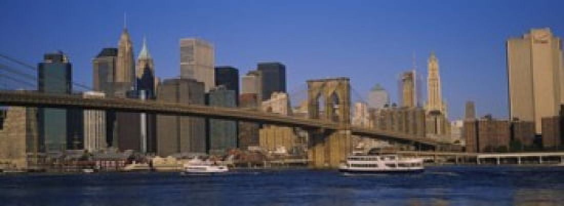 Suspension bridge with skyscrapers in the background Brooklyn Bridge East River Manhattan New York City New York State USA Canvas Art - Panoramic Images (18 x 7)