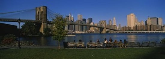 Suspension bridge with skyscrapers in the background Brooklyn Bridge East River Manhattan New York City New York State USA Canvas Art - Panoramic Images (36 x 13)