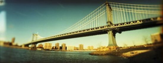 Suspension bridge with a city in the background Brooklyn Bridge Manhattan New York City New York State USA Canvas Art - Panoramic Images (30 x 12)