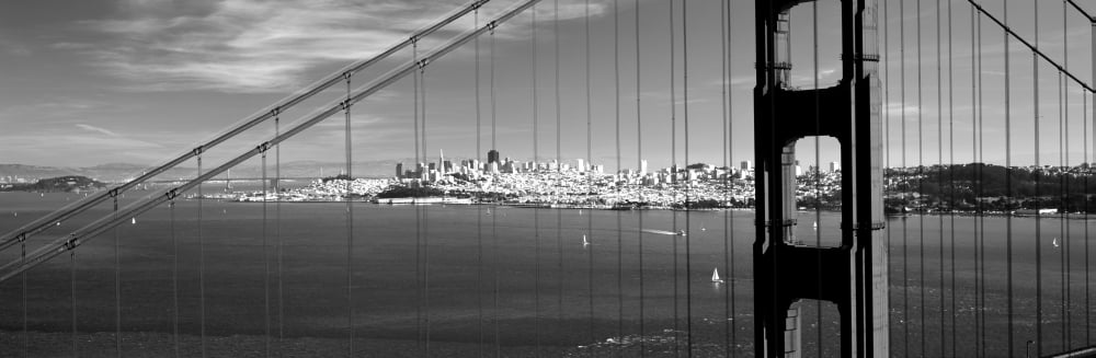 Suspension bridge with a city in the background Golden Gate Bridge San Francisco California USA Canvas Art - Panoramic Images (12 x 36)
