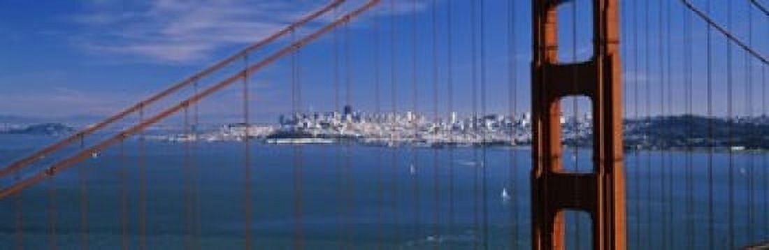 Suspension bridge with a city in the background Golden Gate Bridge San Francisco California USA Canvas Art - Panoramic Images (18 x 6)