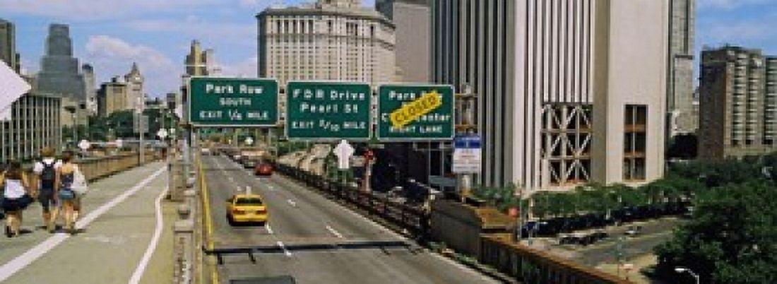 Suspension bridge with buildings in a city Brooklyn Bridge New York City New York State USA Canvas Art - Panoramic Images (36 x 13)