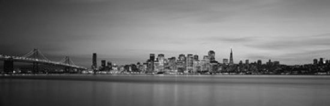 Suspension bridge with city skyline at dusk Bay Bridge San Francisco Bay San Francisco California USA Canvas Art - Panoramic Images (18 x 6)