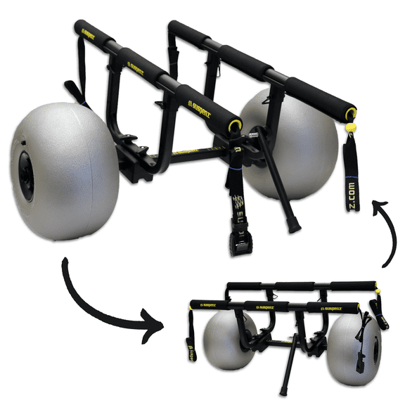 Suspenz Fishing Kayak Catch-All Beach Cart Trolley, Heavy Duty Canoe Transport Trailer, Adjustable Bi-Directional Bunker Bars, Balloon Wheels