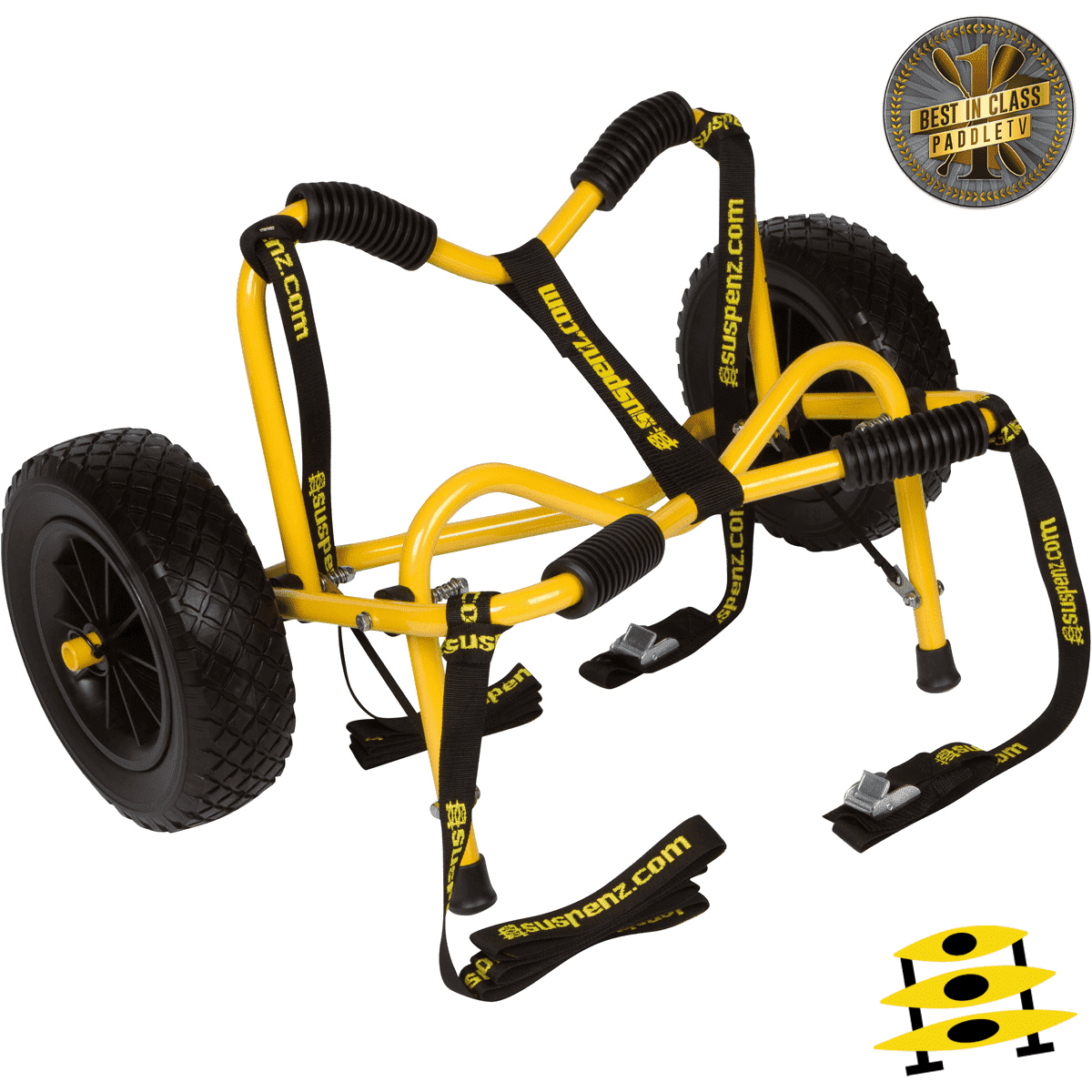 Suspenz Kayak Canoe Transport Trailer, DLX Kayak Cart Trolley, Airless Wheels, Straps, 150lb Capacity