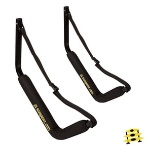 Suspenz Kayak Canoe SUP Storage Rack, Big EZ Padded Wall Hangers/Hooks, Safety Straps, Black, 150 lb Capacity