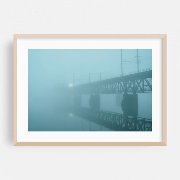 Susquehanna River Train Bridge - Perryville Maryland Photography Bridge Architecture Minimalist Scenic Landscape Winter Oak Framed Wall Art Print 5 x 7 inches