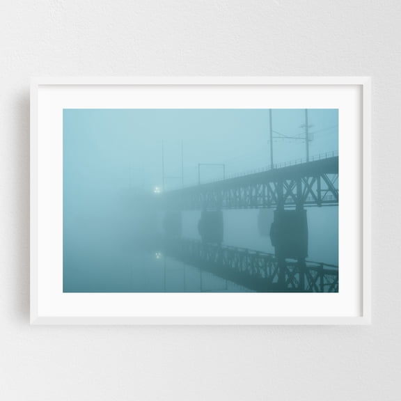 Susquehanna River Train Bridge - Perryville Maryland Photography Bridge Architecture Minimalist Scenic Landscape Winter White Framed Wall Art Print 5 x 7 inches