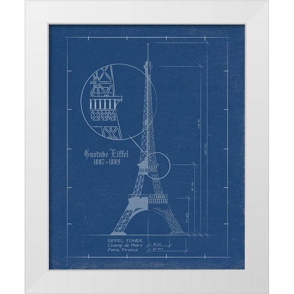 Sussenn 26x32 White Modern Wood Framed Museum Art Print Titled - Eiffel Tower Blue Print