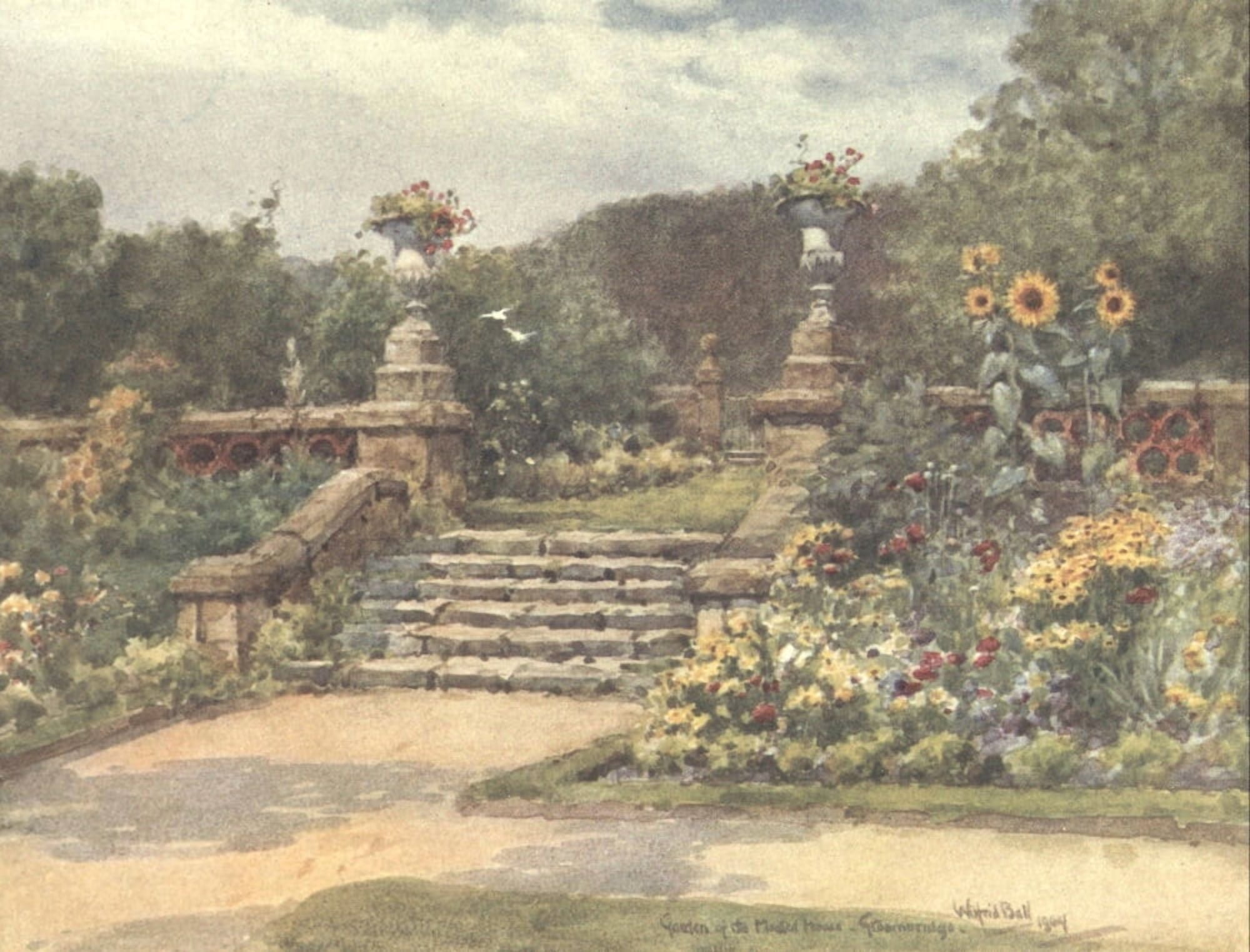 Sussex 1906 Garden of Moated House Groombridge Canvas Art - Wilfrid Ball (18 x 24)