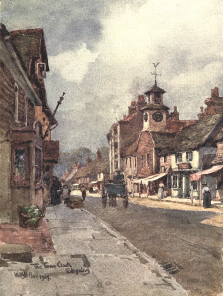 Sussex 1906 Town Clock Steyning Canvas Art - Wilfrid Ball (18 x 24)
