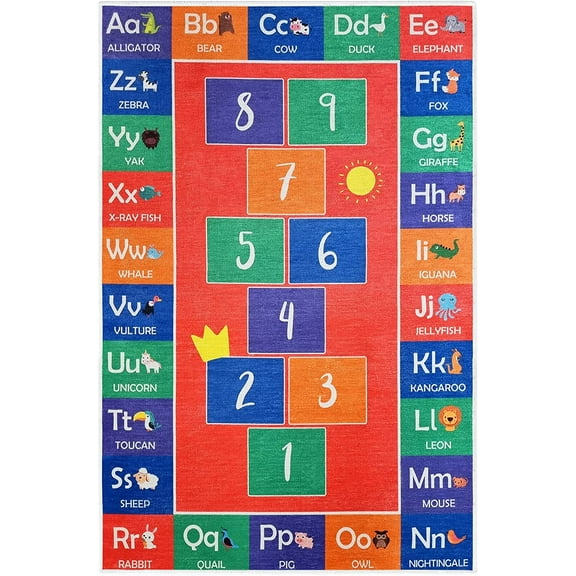 Sussex Home Low Pile Kids Rug for Playroom - Ultra-Thin Non-Slip Kids Area Rug - Washable Cotton Educational Rug for Kids Room - 39.5 x 59 Inches Basketball Rug for Kids