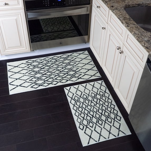 Sussex Home Non Skid Washable Kitchen Runner Rugs Set of 2 - Ultra-Thin Lattice Area Rugs for Laundry Room, Entryway, Bathroom - Multipurpose Set of 44 x 24 and 31.5 x 20 Inches Floor Mats