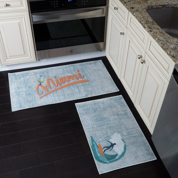 Sussex Home US States Design Non Skid Washable Kitchen Runner Rugs Set of 2 - Multipurpose Low Pile Area Rugs for Laundry Room, Entryway, Bathroom - Set of 44 x 24 and 31.5 x 20 Inches Floor Mats