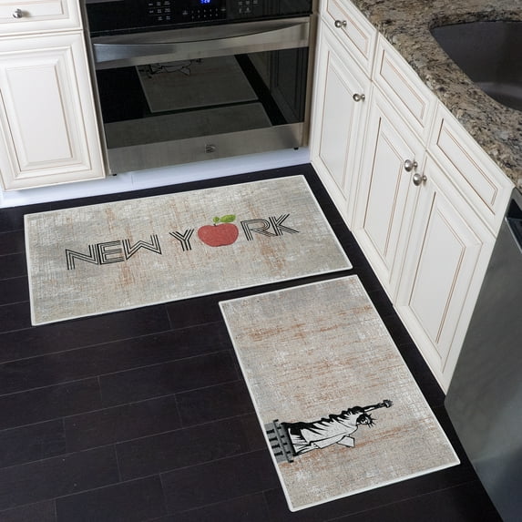 Sussex Home US States Design Non Skid Washable Kitchen Runner Rugs Set of 2 - Multipurpose Low Pile Area Rugs for Laundry Room, Entryway, Bathroom - Set of 44 x 24 and 31.5 x 20 Inches Floor Mats