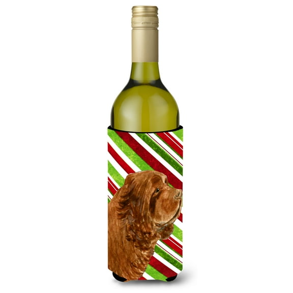 Sussex Spaniel Candy Cane Holiday Christmas Wine Bottle Hugger