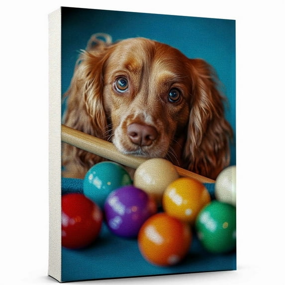 Sussex Spaniel Dog Playing Billiards Canvas Canvas – Vintage Style Sussex Spaniel Dog Art for Billiards Fans, Great Gift for Dog Owners