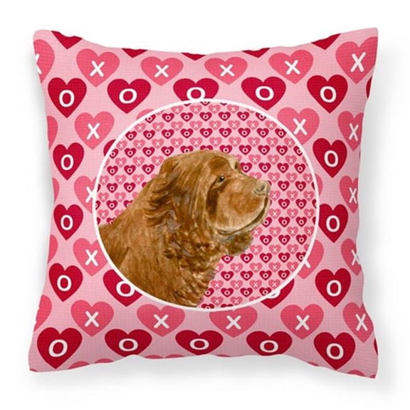 Sussex Spaniel Hearts Love Valentines Day Fabric Decorative Pillow