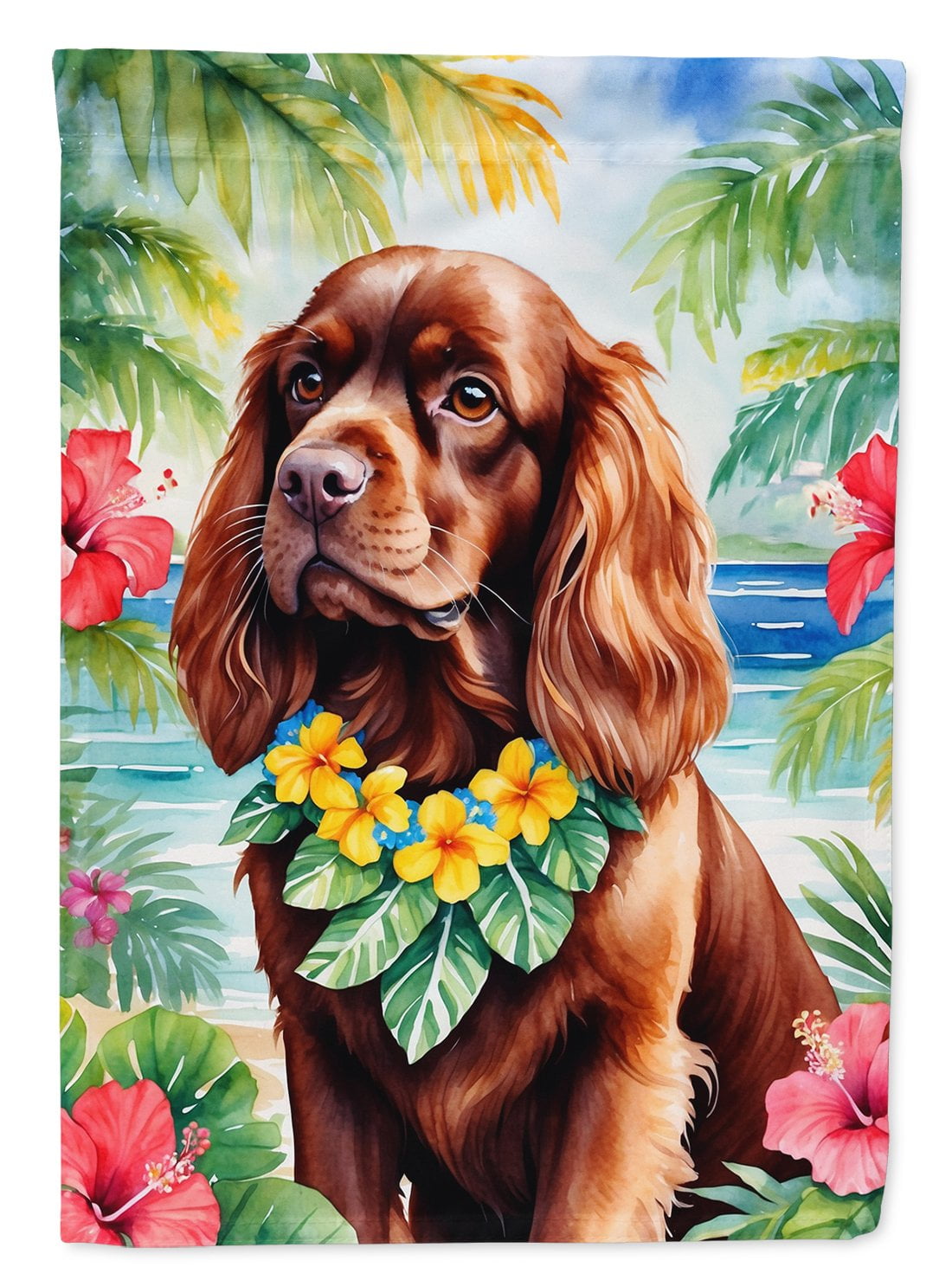 Sussex Spaniel Luau Garden Flag 11.25 in x 15.5 in