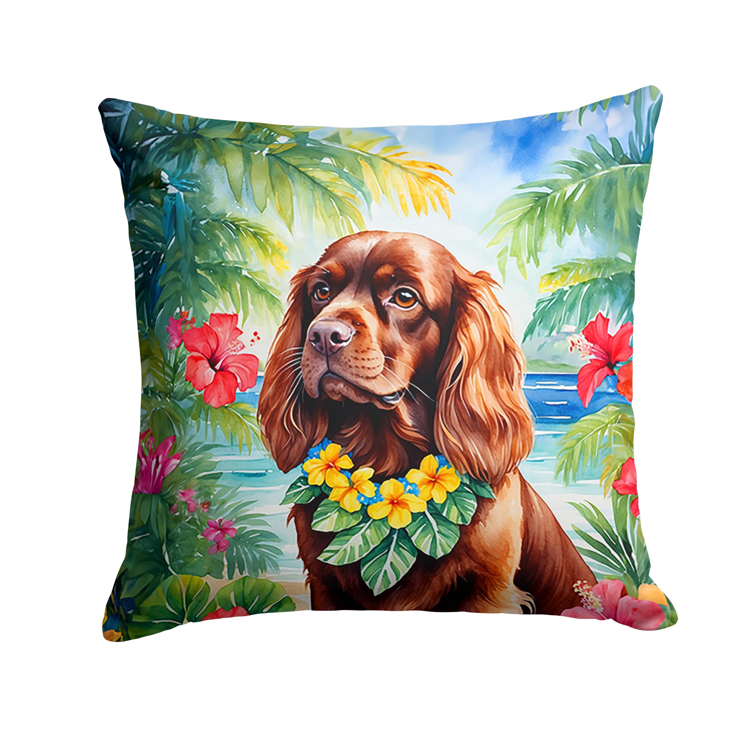 Sussex Spaniel Luau Throw Pillow 14 in x 14 in