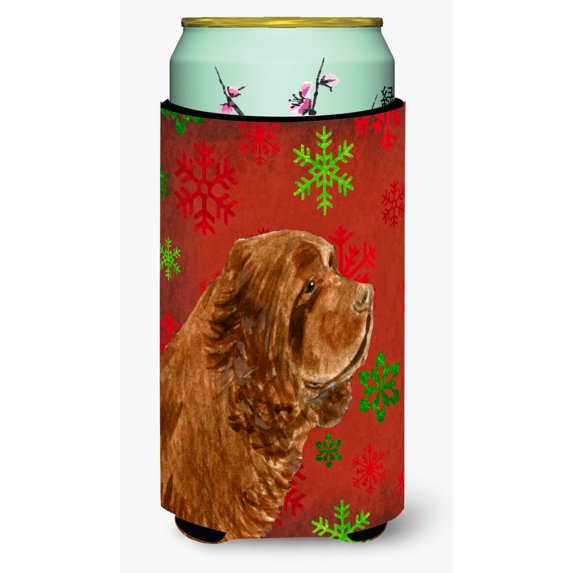 Sussex Spaniel Red Green Snowflake Holiday Christmas Tall Boy Hugger