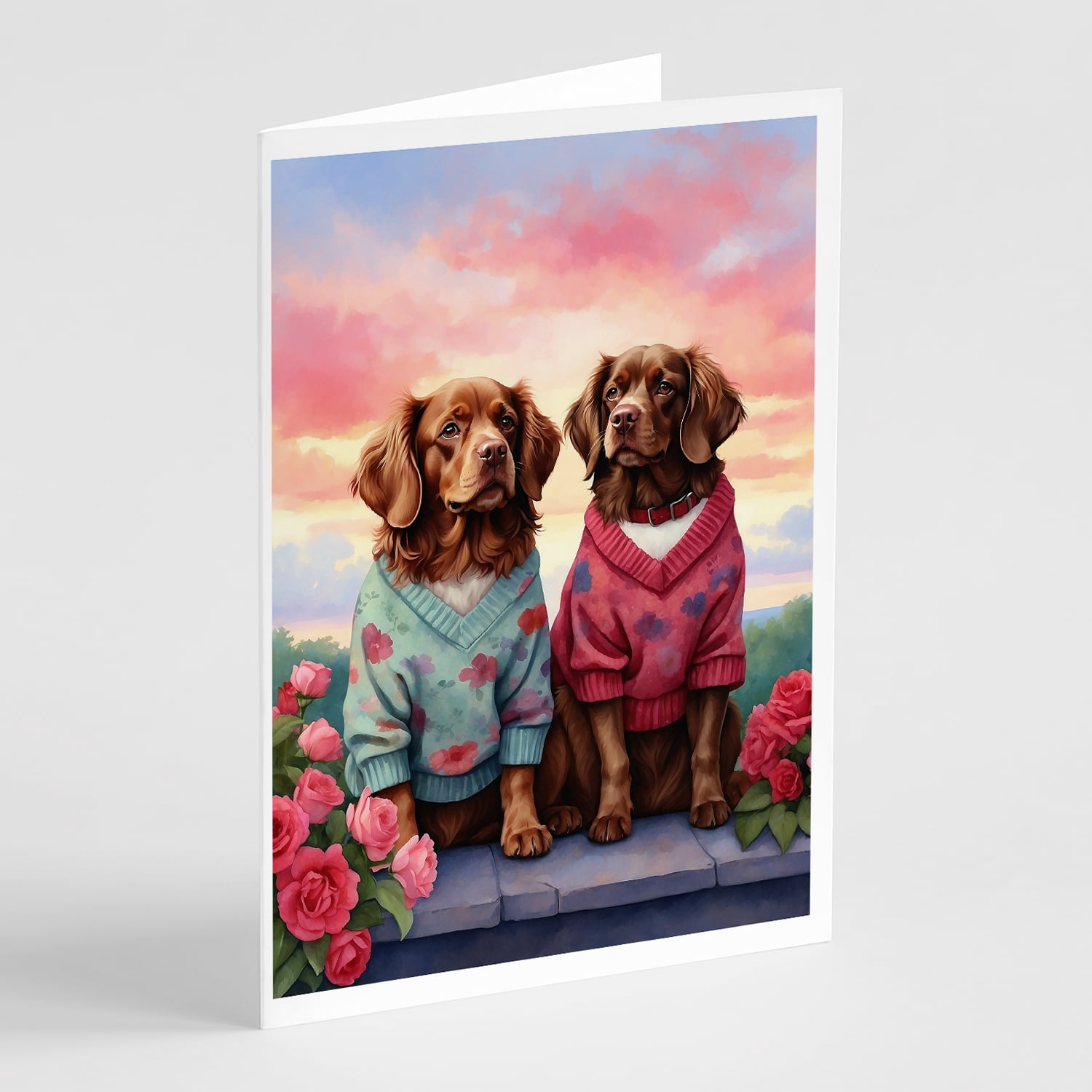 Sussex Spaniel Two Hearts Greeting Cards Pack of 8 7 in x 5 in
