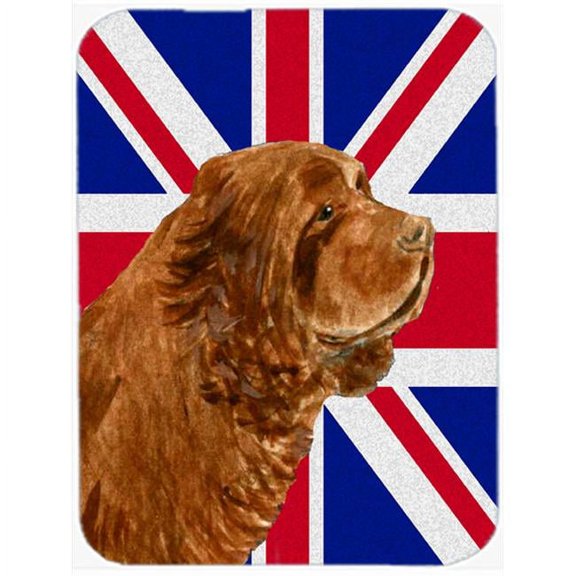 Sussex Spaniel With English Union Jack British Flag Glass Cutting Board - Large
