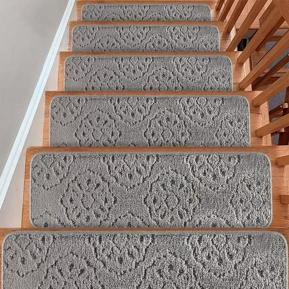 SussexHome Carpet Stair Treads for Wooden Steps - Indoor Staircase Step Treads with Thick Carpet & Pattern Design - Self Adhesive Safety Treads to Prevent Slipping - Pet & Kid-Friendly - 7-Pack