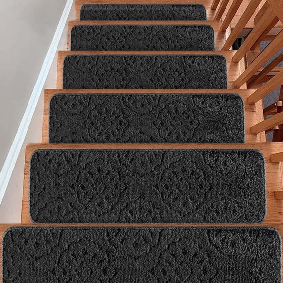 SussexHome Carpet Stair Treads for Wooden Steps - Indoor Staircase Step Treads with Thick Carpet & Pattern Design - Self Adhesive Safety Treads to Prevent Slipping - Pet & Kid-Friendly - 7-Pack