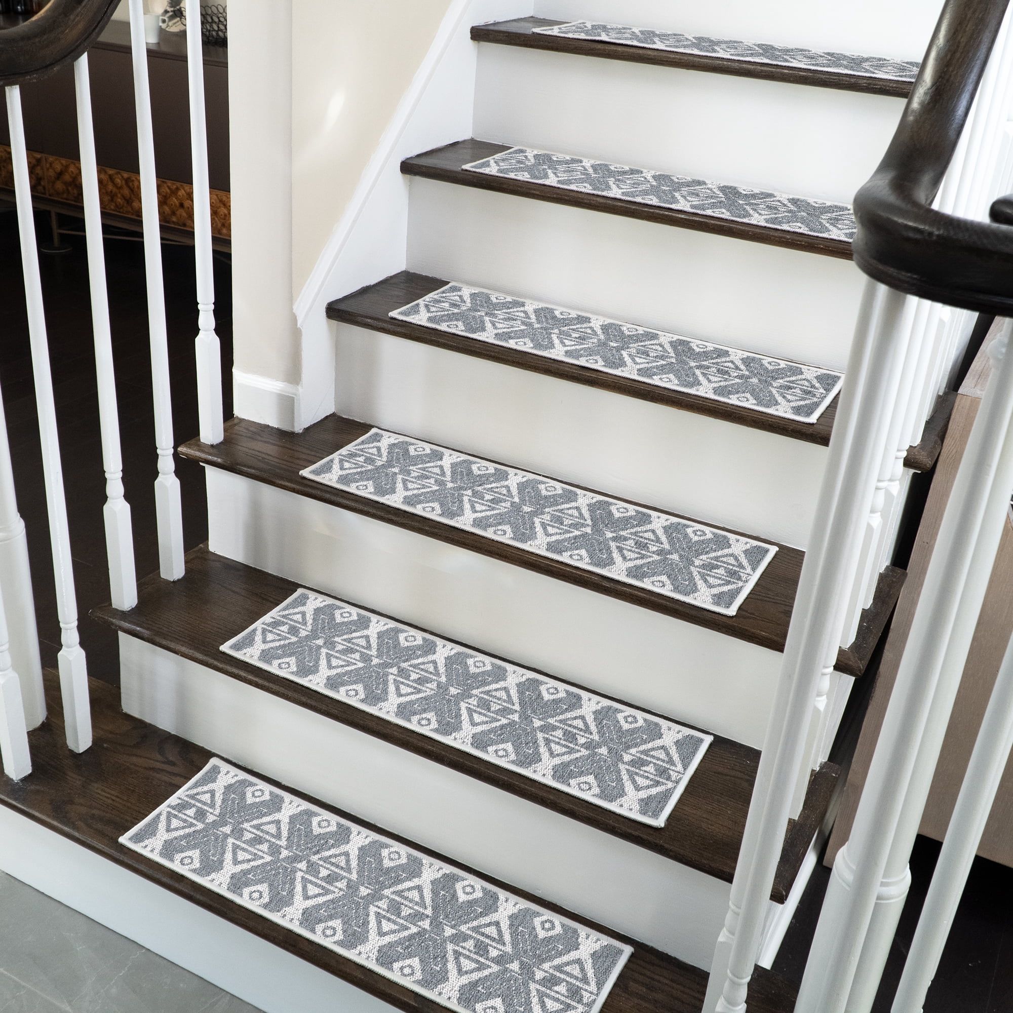 SussexHome Hairband Design 9" X 28" Stair Treads - 70 % Cotton Anti-Slip Carpet Strips for Indoor Stairs-Easy to Install Stair Treads with Double Adhesive Tape-Safe, Extra-Grip, 10-Pack-Gray