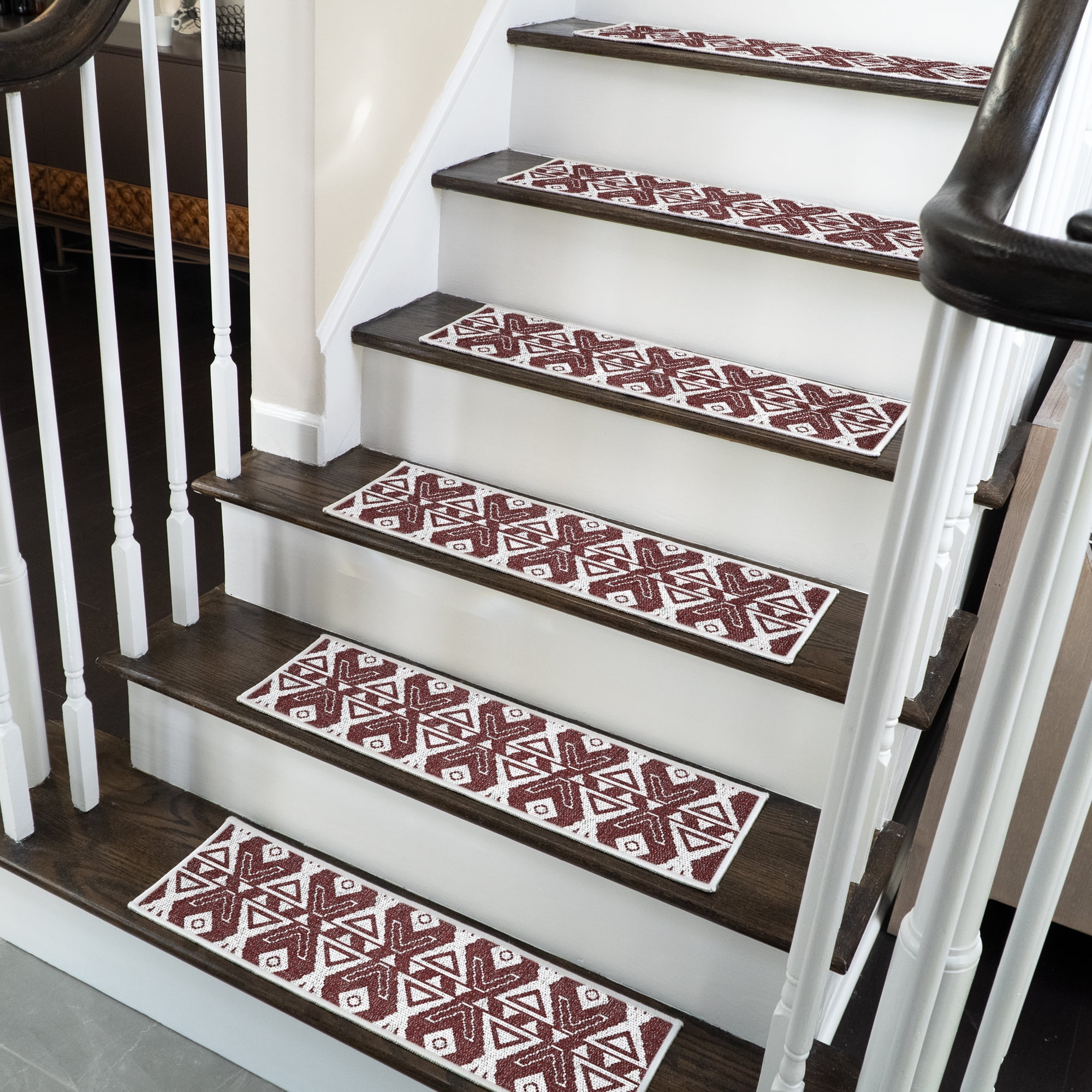 SussexHome Hairband Design 9" X 28" Stair Treads - 70 % Cotton Anti-Slip Carpet Strips for Indoor Stairs-Easy to Install Stair Treads with Double Adhesive Tape-Safe, Extra-Grip, 4-Pack-Maroon