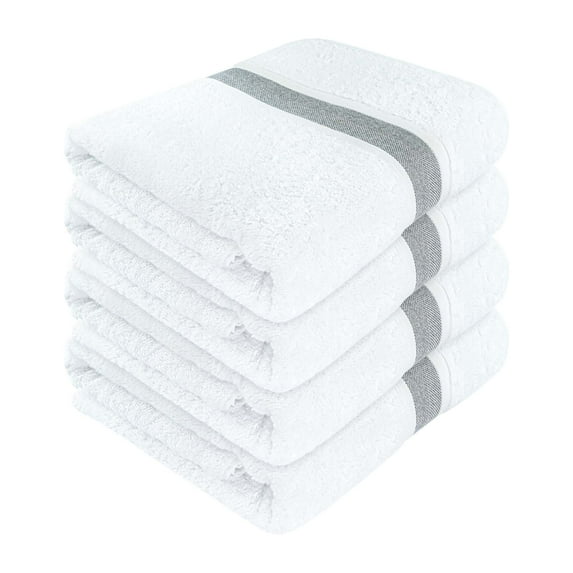 SussexHome Hotel-Quality 4 x Large Bath Towels - Ultra-Absorbent 100% Natural Cotton Bath Sheet Towels for Bathroom - 35 x 67 Inches Bordered Design Plush Thick Luxury Bath Towels