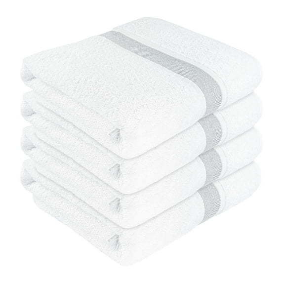 SussexHome Hotel-Quality 4 x Large Bath Towels - Ultra-Absorbent 100% Natural Cotton Bath Sheet Towels for Bathroom - 35 x 67 Inches Bordered Design Plush Thick Luxury Bath Towels