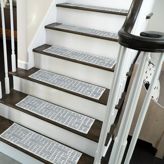 SussexHome Hudson Design 9" X 28" Stair Treads - 70 % Cotton Anti-Slip Carpet Strips for Indoor Stairs-Easy to Install Stair Treads with Double Adhesive Tape-Safe, Extra-Grip, 4-Pack-Gray
