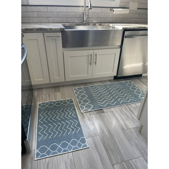SussexHome Non Skid Washable Kitchen Runner Rugs Set of 2 - Ultra-Thin Lattice Area Rugs for Laundry Room, Entryway, Bathroom - Multipurpose Set of 44 x 24 and 31.5 x 20 Inches Floor Mats