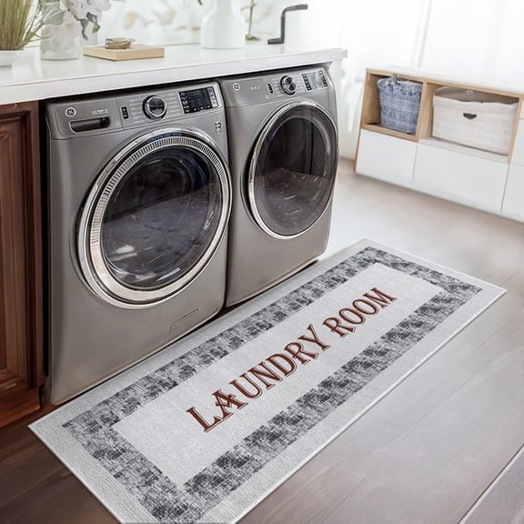 SussexHome Non Skid Washable Laundry Room Rug Runner - 20 x 59 Inches Heavy Duty Ultra-Thin 70 % Cotton Laundry Mat for Laundry Room