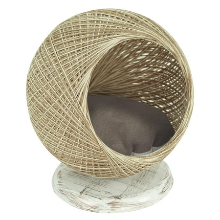 SussexHome Pets 15.75 x 15.75 x 17 Inches Pet Hammock for Cats - Scratch Resistant Cozy Covered Cat Bed for Indoor Cats - Bottom Cushioned Cat Cave Bed - Cream